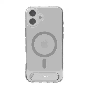 Torras Pstand Series hoesje voor iPhone 16 Plus — transparant beschermhoesje met geïntegreerde kickstand