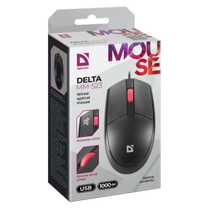 DEFENDER DELTA MUIS MM-523 ZWART OPTICAL (52523)