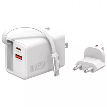 Indoor USB-C/USB-A snellader 4smarts 541065 — Universele AC 100–240V, max. 20V, 0,7 m kabel, wit