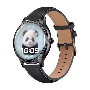 Smartwatch Colmi L28 met zwarte siliconen en zwarte lederen band