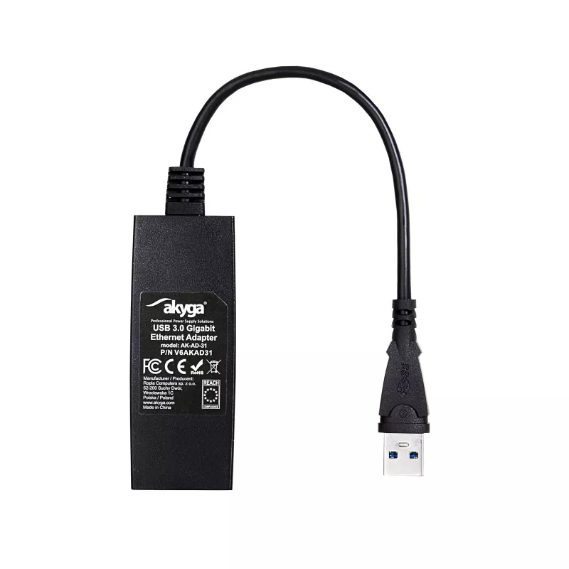 Akyga AK-AD-31 USB 3.0 naar Gigabit Ethernet-adapter, RJ45, 15 cm kabel, zwart