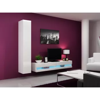 Tv-standaard cama meble VIGO NEW 30/180/40, witte hoogglanzende bovenzijde, spaanplaat, 1800×400×300 mm