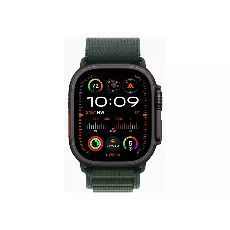 APPLE Watch Ultra 2 GPS + Cellular 49mm Black Titanium Case met Dark Green Alpine Loop - Large