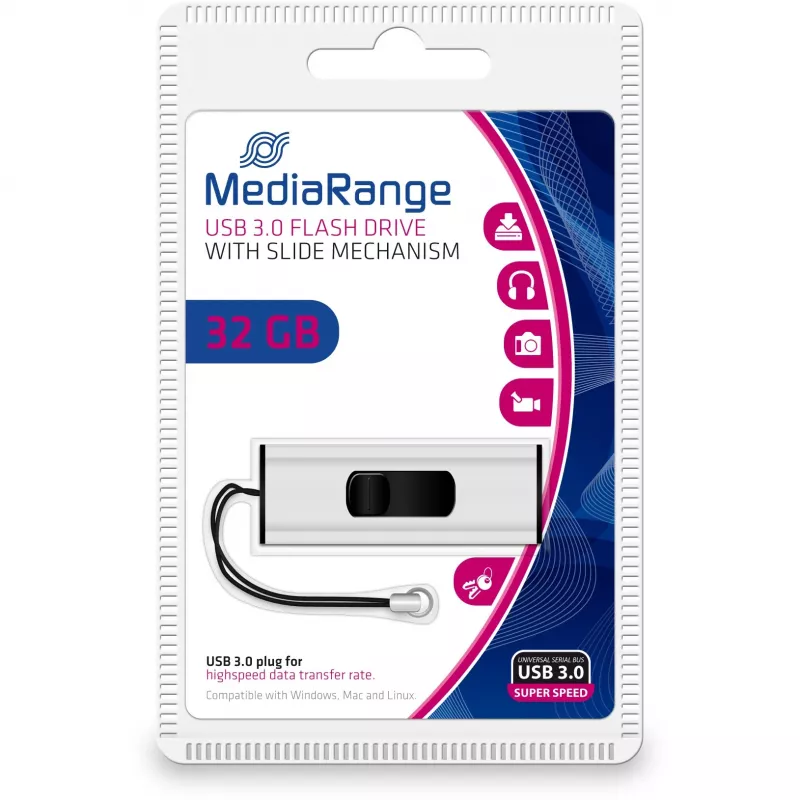 MediaRange SuperSpeed - USB-stick - 32 GB - USB 3.0 - zwart/zilver (MR916)