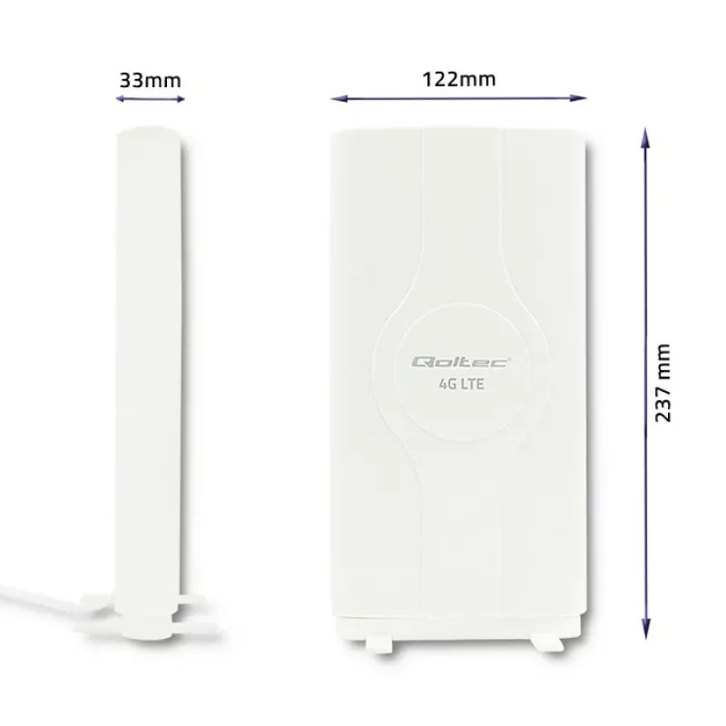 Qoltec 57013 rondstralende 4G LTE-binnenantenne, 2x SMA, 0,6-2,7 GHz, 30 dBi, verticale polarisatie, 50 Ω, wit ABS