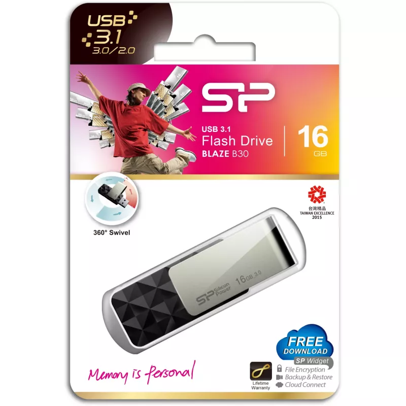Silicon Power Blaze B30 SP016GBUF3B30V1K USB-stick, 16 GB, USB 3.0, zwart