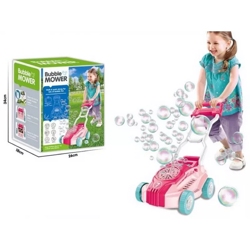Duwwagentje-gazonmaaier speelgoed Madej Bubbles 012717 roze — kindergazonmaaier met bellenblaasfunctie