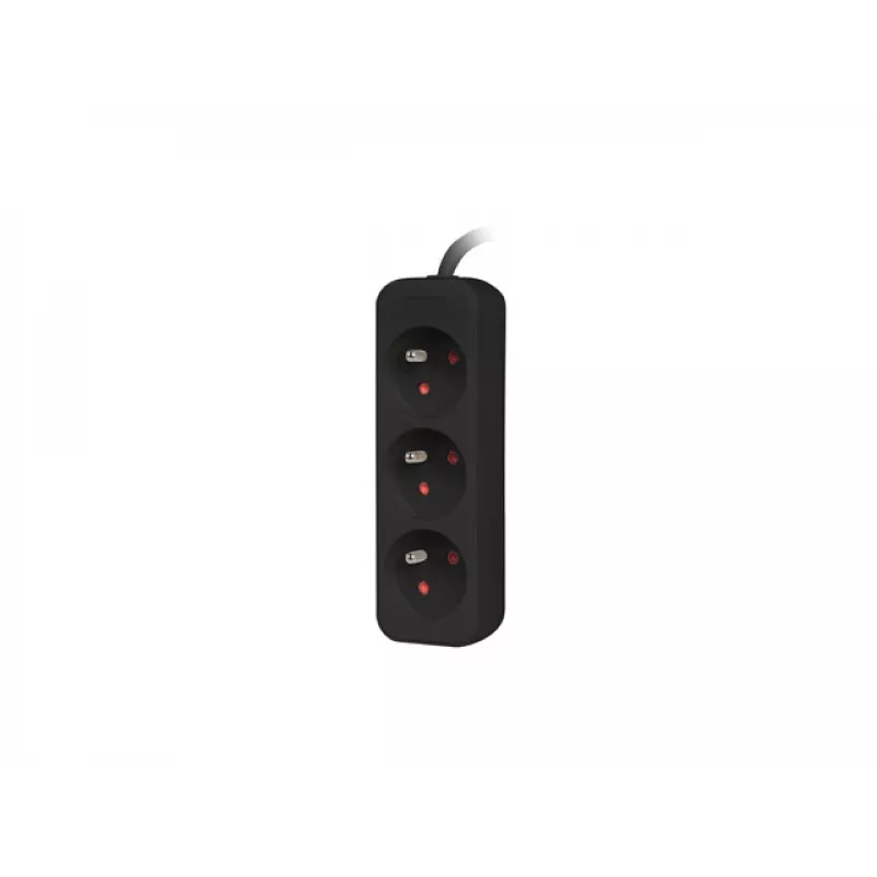 Stekkerdoos 1,5 m, zwart, 3 stopcontacten, kabel van massief koper