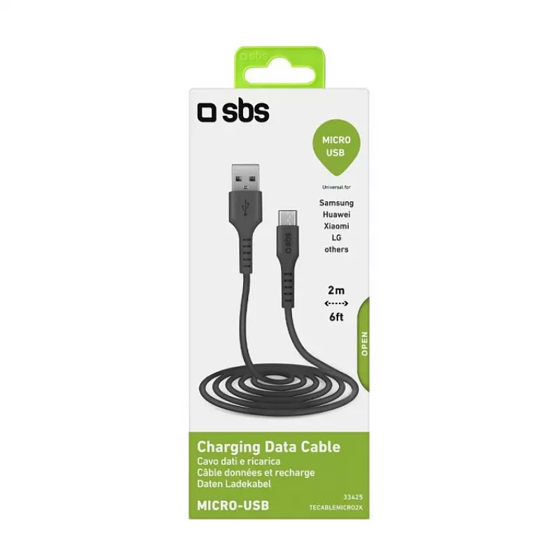 SBS TECABLEMICRO2K 2 m USB A Micro-USB B male male zwart USB-kabel (TEKabelMICRO2K)