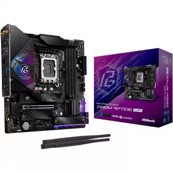 Moederbord ASRock Phantom Gaming Z890M Riptide WiFi — Intel Z890, LGA1851, microATX, DDR5, 4x DIMM, 256GB, Wi-Fi 6E, 2.5Gb LAN