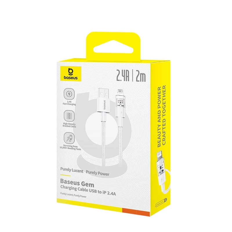 Baseus Gem USB-naar-IP 2.4A snellaadkabel 2 m Wit
