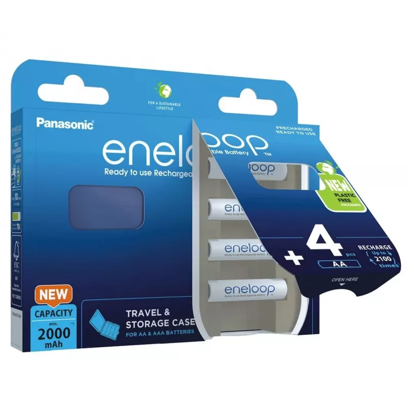 Accu's PANASONIC ENELOOP AA 2000 mAh 4 stuks + etui (BK-3MCDE/4CP+CASE)