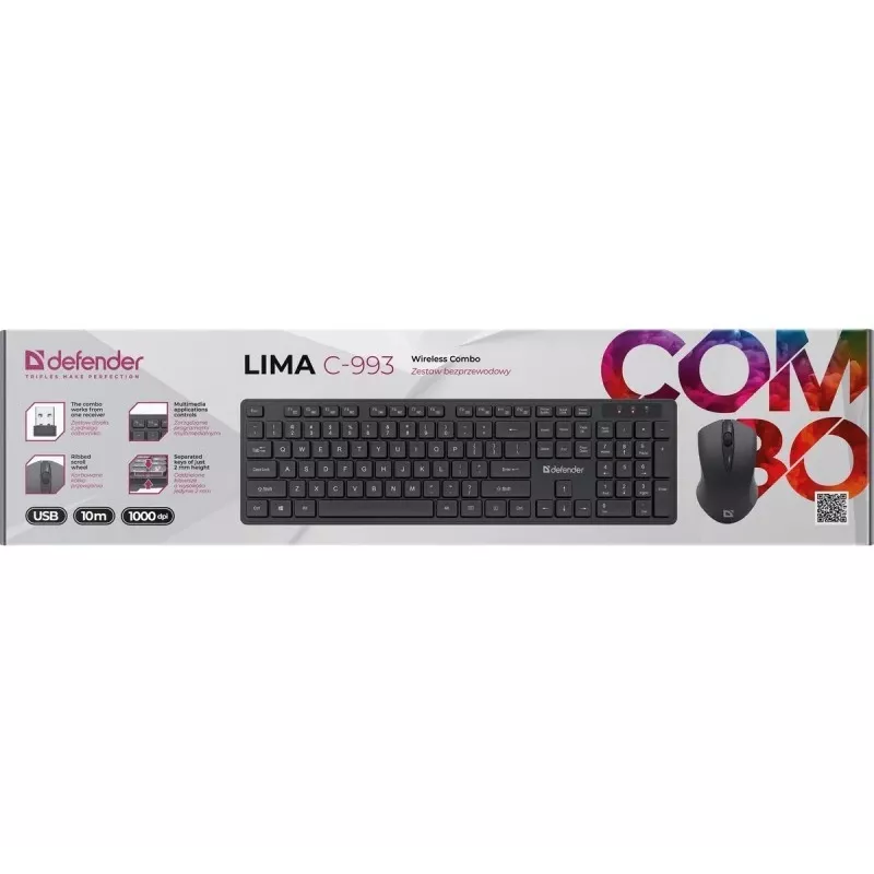 Draadloze toetsenbord- en muisset DEFENDER C-993 RF 45996 — RF-verbinding, compacte layout