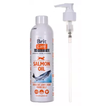 Aanvullende olie voor honden Brit Care Salmon Oil 250 g — vloeibaar, zonder conserveringsmiddelen, verbetert huid en vacht