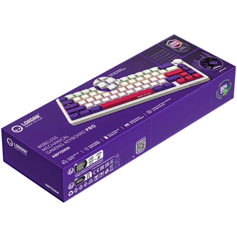 LORGAR KBP70MW, draadloos 65% mechanisch gaming-toetsenbord Pro, wit, EN-layout