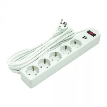 Buiten-verlengsnoer 5 m, 5 stopcontacten, 2x USB, met schakelaar