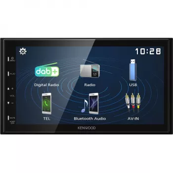 Kenwood Electronics DMX129DAB. Productkleur: zwart, DIN-formaat: 2 DIN, uitgangsvermogen: 64 W. Audio D/A-converter: 24bit, ondersteunde audioformaten: