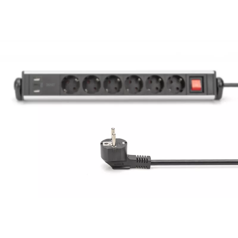 Digitus 6-voudige bureau-stekkerdoos met 3x USB-aansluitingen 1,5 m kabel