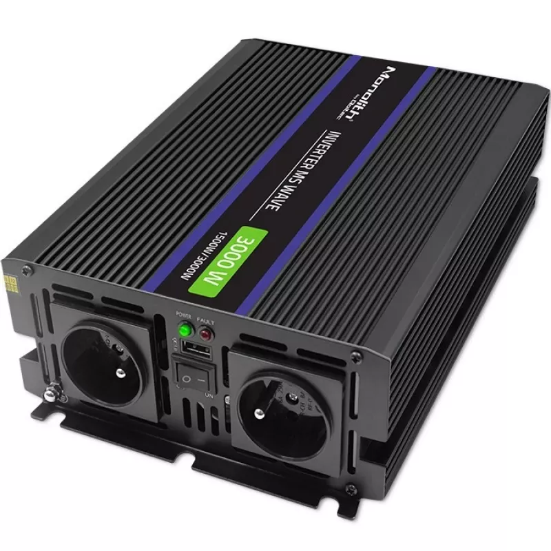Omvormer QOLTEC Monolith 3000 MS Wave, 12V→230V, 1500/3000W, met USB