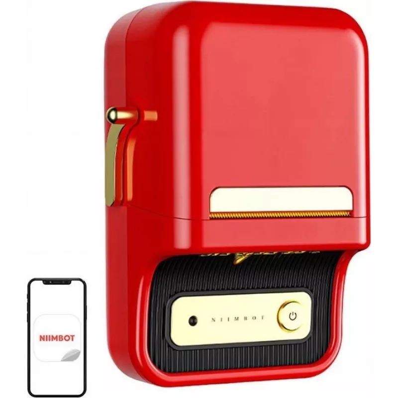 Labelprinter NIIMBOT B21S rood — compacte thermische bluetooth-printer, 50 mm printbreedte, 60 mm/s, 1200 mAh accu
