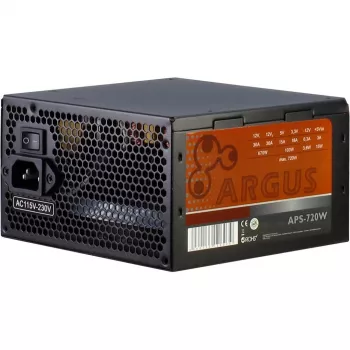 INTER TECH Argus APS-720W - voeding (115-230 V, 20+4 pin ATX, 47-63 Hz, 12V1,+12V2,+3.3V,+5V,+5Vsb,12V, actief, ATX, zwart)
