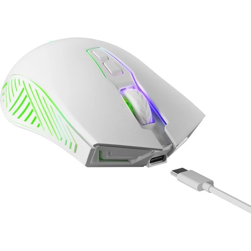 Draadloze gaming-muis DEFENDER Pandora White – ambidexter, 3200 DPI, 6 knoppen, programmeerbaar, optisch, USB
