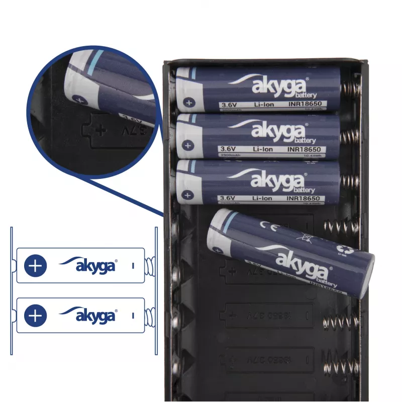 Akyga AK-BC-04 Powerbank-behuizing 20000 mAh, 8x 18650, 18W PD QC4+, USB-C, 2x USB-A, Lightning