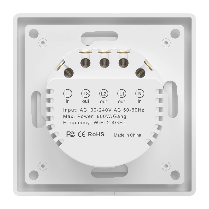 Avatto TS20-EU-W3 WiFi-touchlichtschakelaar, 3-kanaals, AC 100-240V, 10 A, Tuya/Smart Life