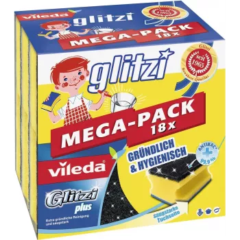 Reinigingsspons VILEDA Glitzi plus MEGA-PACK 18x — schuursponsset voor servies en oppervlakken