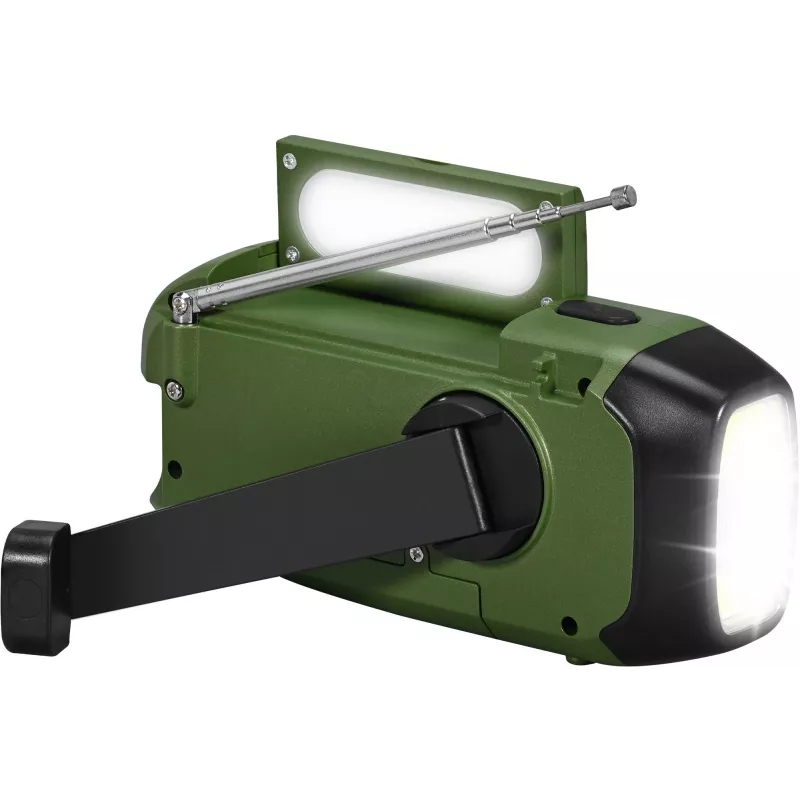 Draagbare UKW/MW-radio SENCOR SRD1000SCLGR met Bluetooth, solar-/slinger-/USB-C-laden, 2000mAh-accu, IPX4, LED-lampen