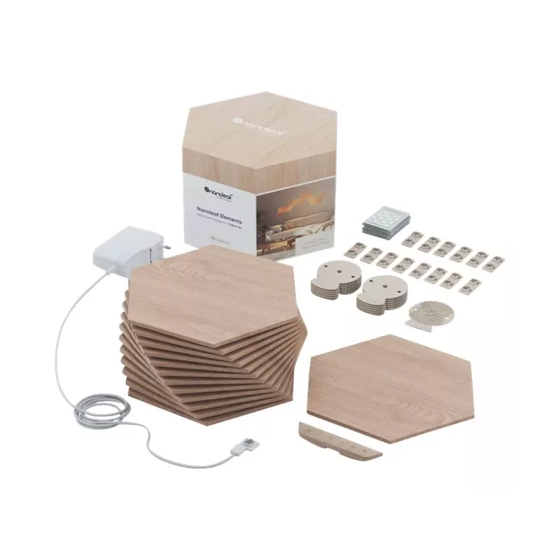Nanoleaf | Elements Wood Look Hexagons Starterskit (13 panelen) | Koudwit + Warmwit