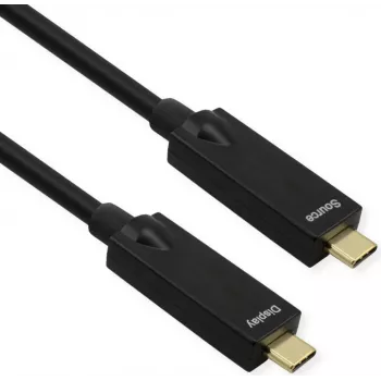 ROLINE USB 3.2 Gen 2 kabel, AOC, C-C, ST/ST, 10Gbit/s, 4K60Hz, PD (Power Delivery) 60W, zwart, 15 m