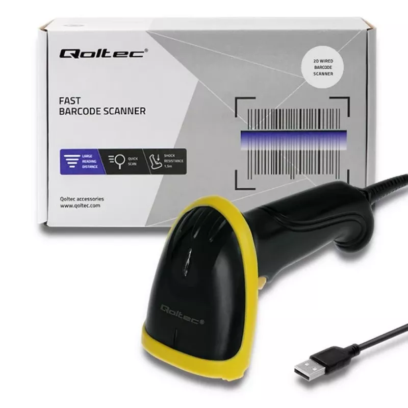 Qoltec 50867 laserbarcodescanner 1D/2D, USB, zwart