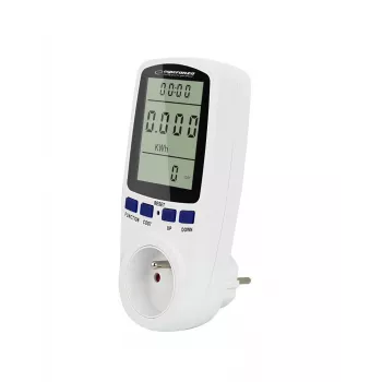 Stroomverbruikmeter ESPERANZA ELA103 met LCD-display — 16 A, 3680 W, 230 V, 50–60 Hz