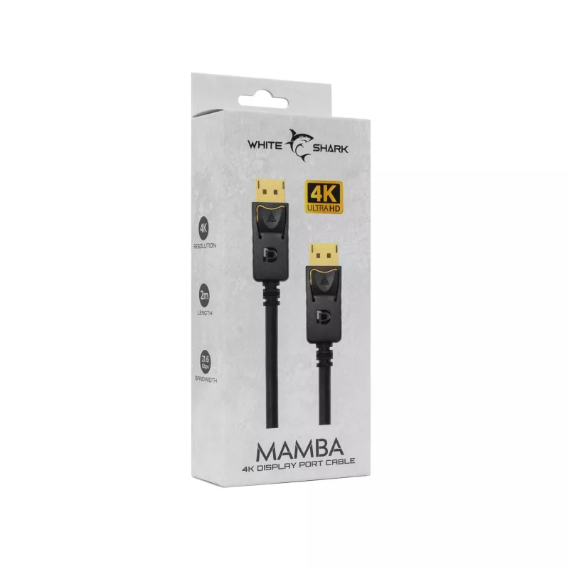 DisplayPort-kabel White Shark MAMBA 2m – 4K 60Hz, compatibel met 2.0