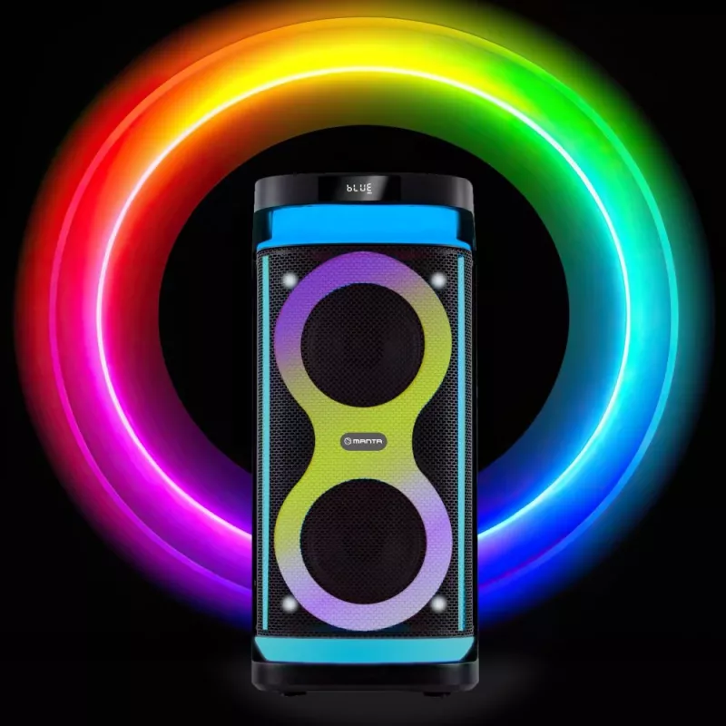 Draagbare luidspreker MANTA SPK0601B100, 100 W, Bluetooth, karaoke, draadloze microfoon, accu, equalizer, discolicht