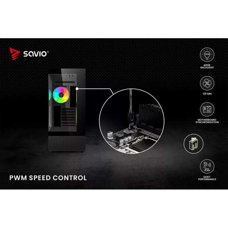 SAVIO Blast 120mm ARGB PWM behuizingsventilator - zwart