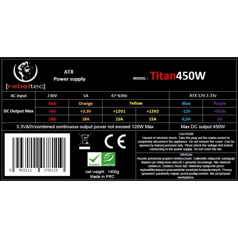 Voeding ATX ver2.31 TITAN 450W