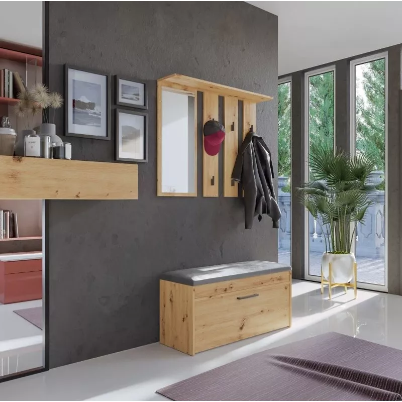 Kapstok + spiegel PARMA 100x15x.81.5 cm, artisan oak