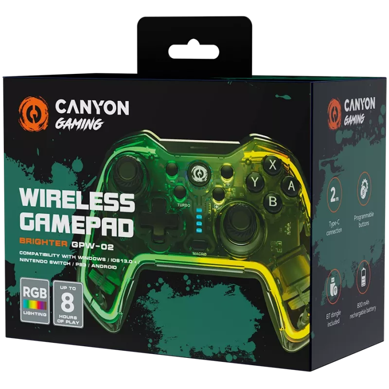 CANYON Gamepad Brighter GPW-02 BT+Dongle Draadloos Crystal