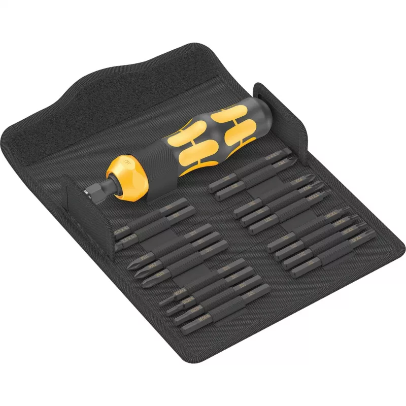 Wera 05018110001 Kraftform Kompakt 900 Set 1 schroevendraaierset met slagschroevendraaier en bits, 19-delig, 1/4", zwart/geel