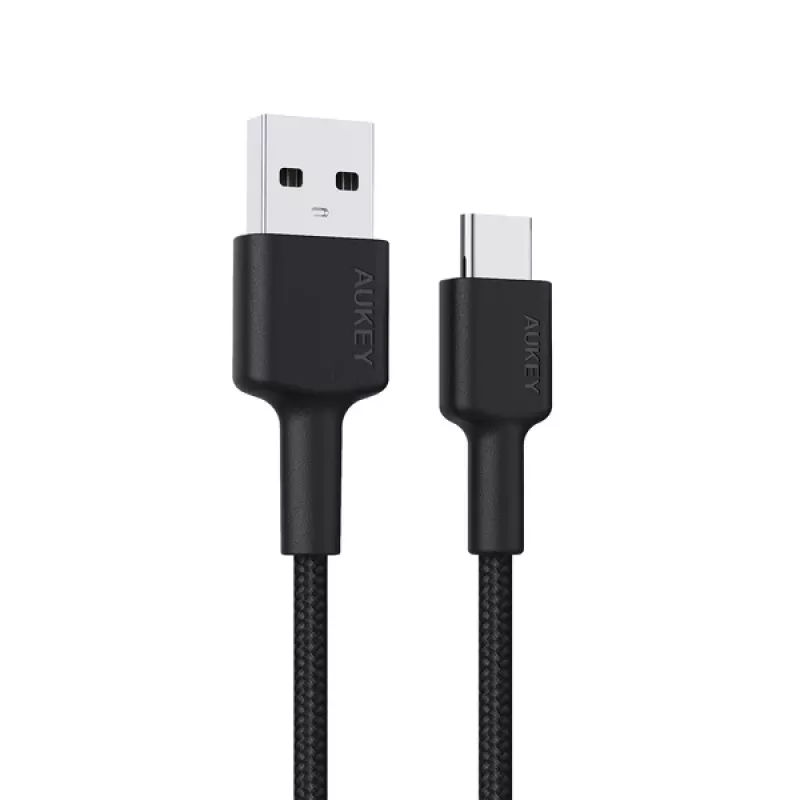AUKEY CB-CD30 USB-A-naar-USB-C-kabel 0,9 m, nylon gevlochten, 60W PD, 3A, zwart