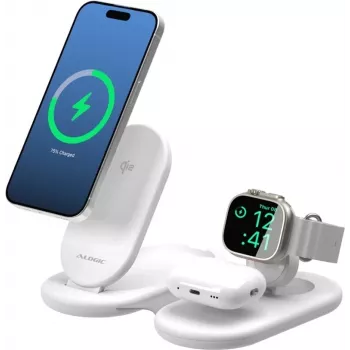 Draadloze laadstandaard ALOGIC PACKAWAY 3IN1 QI2 wit 10W snelladen