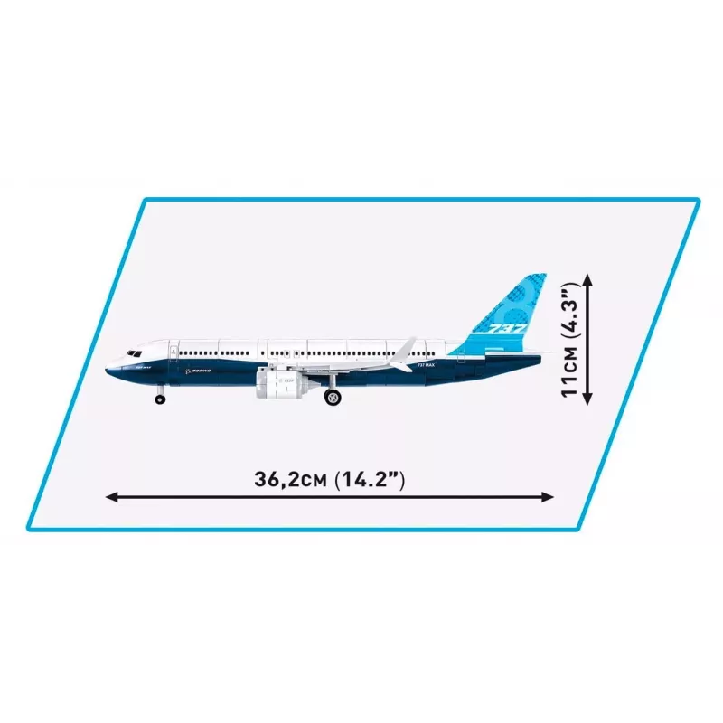 Bouwset Cobi Boeing 737-8 — 340 stukjes, aanbevolen leeftijd 7+, blauw en wit