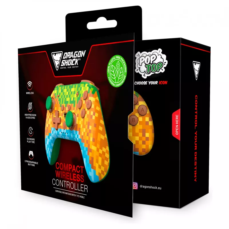 Dragonshock PopTop Compact - gamepad - Nintendo Switch - terug-knop - D-pad - home-knop - reset-knop - draadloos - Bluetooth - USB Type-C (D