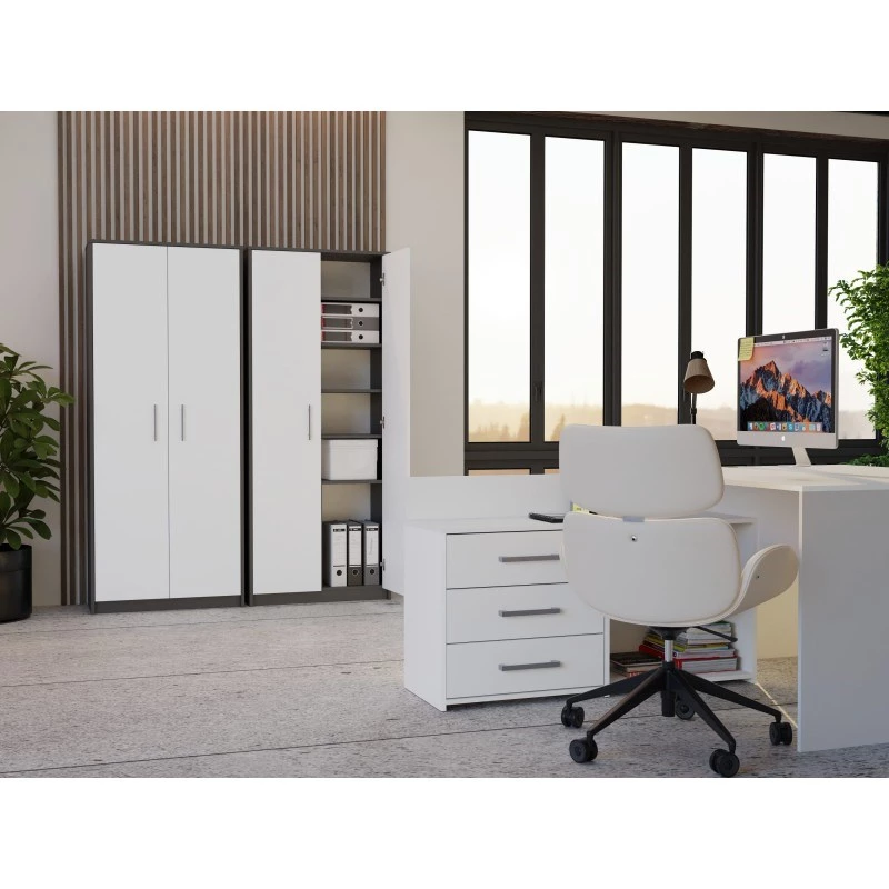 OLIV 2D CLOSED SHELVING UNIT, antraciet/wit SET