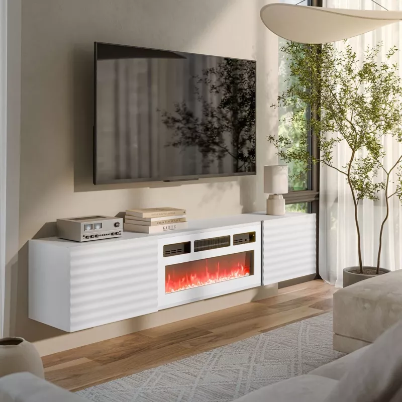 Cama RTV-kast TULA 183x35x37 wit mat + witte schouw