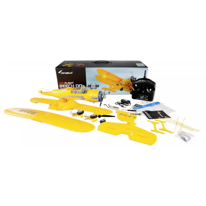 RC-vliegtuig Amewi AMXFlight Beech D17s 3D/6G RTF — geel, vliegklaar model