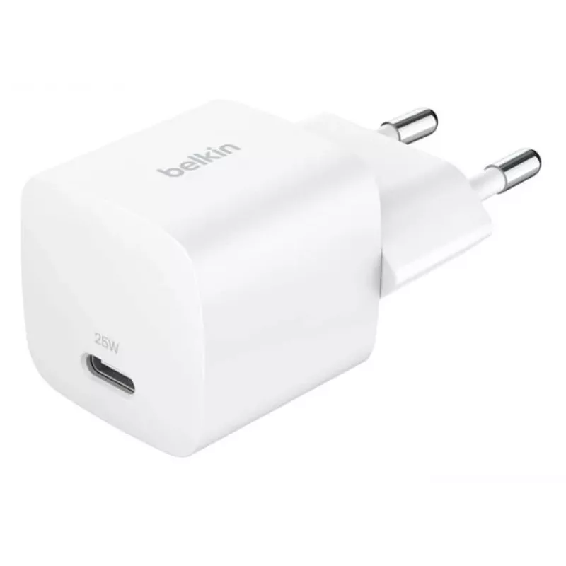 Oplader Belkin BoostCharge 25W USB-C PD (binnen AC) wit — voor draagbare spelcomputers, smartphones, tablets