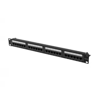 Patchpanel 1U LANBERG PPUA-1024-B, 24 poorten, Cat6a, U/UTP, 1U rack, diepte 102 mm, metaal, zwart